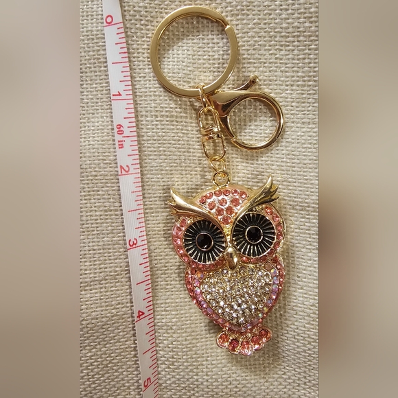 Pink and Gold Rhinestone Owl Keychain Purse Charm NWOT - Picture 9 of 9